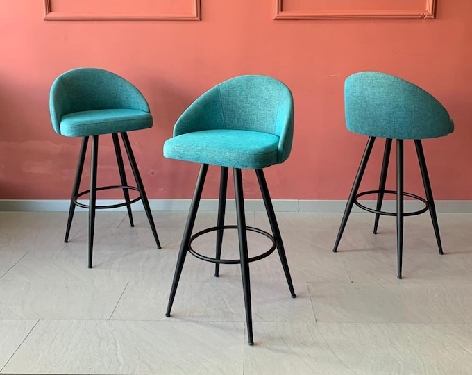 Swivel Counter Stool - Large Bar Stool - Large Counter Stool - Wooden Legs - Velvet/Leather Seat - Bar Stools Counter Height