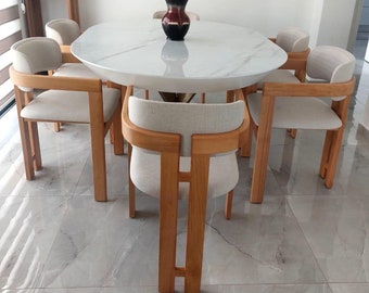 Silla - Silla moderna de mediados de siglo con brazos - Silla de comedor de madera con brazos de madera - Sillas de cuero - Modernas - Sillas para sala de estar