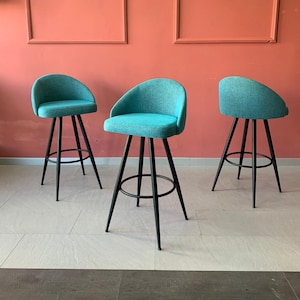Swivel Counter Stool - Large Bar Stool - Large Counter Stool - Wooden Legs - Velvet/Leather Seat - Bar Stools Counter Height