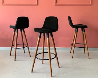 Tabourets de bar pivotants - Tabourets de comptoir - Hauteur d'assise personnalisée - Pieds en bois - Siège en velours/cuir - Tabourets à hauteur de comptoir - Dossier complet