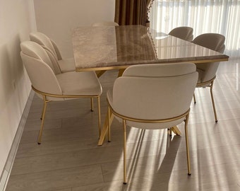 Silla - Silla de Comedor - Patas de Metal de Latón - Sillas para Salón - Sillas para Comedor - Silla de Cuero - Silla de Terciopelo