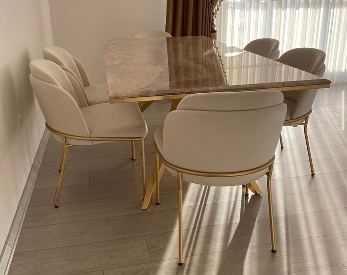 Dining Chair - Gold Color Metal Legs - Chairs for Living Room - Chairs for Dining Room - Leather Chair - Velvet Chair