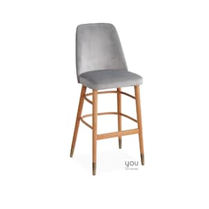 Sgabello da bar con gambe in legno e piedini in metallo - Opzioni seduta in velluto di lino e pelle - Sgabello da bar