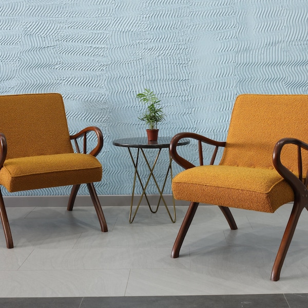 Armchair - Mid-Century Modern - Wooden Legs - Linen / Leather / Velvet Upholstery - Mid Century Modern - Mid Century Decor