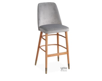 Counter Stool with Wooden Legs and Metal Feets - Linen Velvet Leather Seat Options - Counter Height Stool
