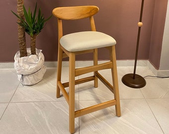 Counter Stools - Bar Stools Counter Height - Bar Stools - Bar Chairs - Wooden Legs - Leather Seat - Velvet Seat