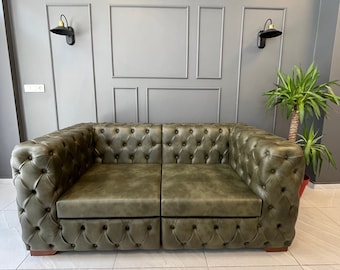 Sofá Chesterfield de cuero - Sofá Chester - Sofá Chester - Sofá Chester - Cuero - Terciopelo - Opciones de lino