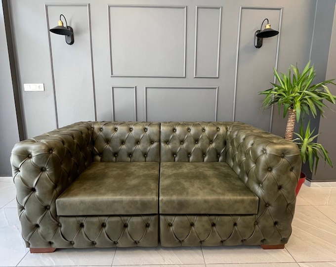 Chesterfield Leather Sofa - Sofa Couch - Chester Sofa - Couch Sofa - Leather - Velvet - Linen Options