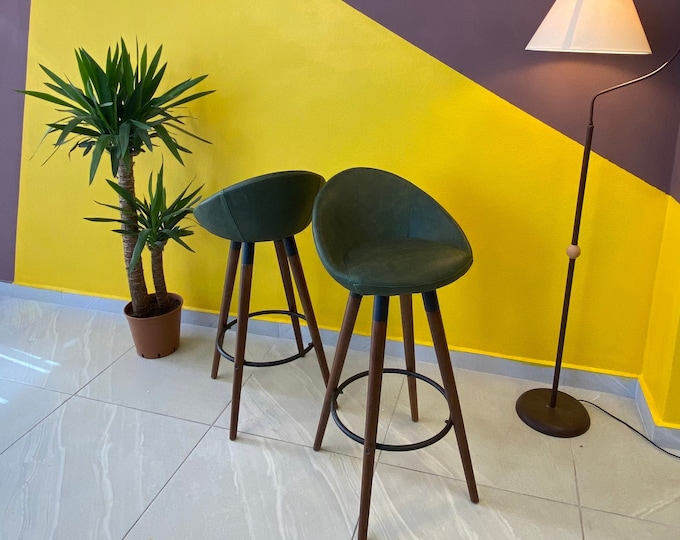 Swivel Counter Stool - Bar Stool - Wooden Legs - Leather Seat - Leather Stools - Velvet Stools - Bar Stools Counter Height