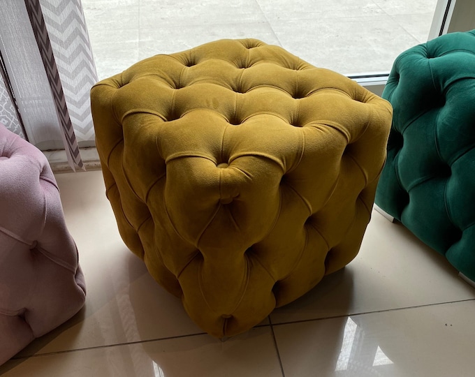 Pouf - Pouf Ottoman - Pouf Stuffed - Pouffe - Pouffe Ottoman - Pouffe Stuffed - Quilted - Pouffe Quilted - Pouffe Velvet - Vegan Leather