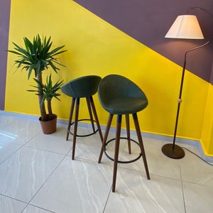Swivel Counter Stool - Bar Stool - Wooden Legs - Leather Seat - Leather Stools - Velvet Stools - Bar Stools Counter Height
