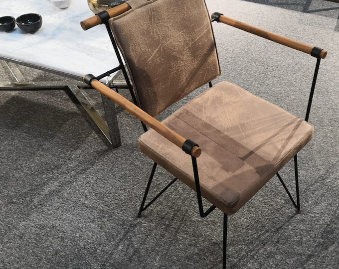 Mid-Century Dining Chair - Metal Dining Chair with Wooden or Metal Arms - Metal Legs