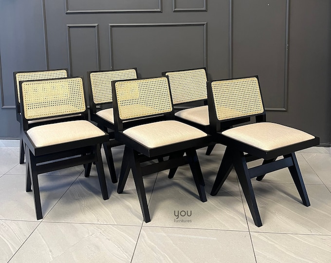 Set of 6 Pieces Dining Chairs with Rattan Back  - Ready to Ship