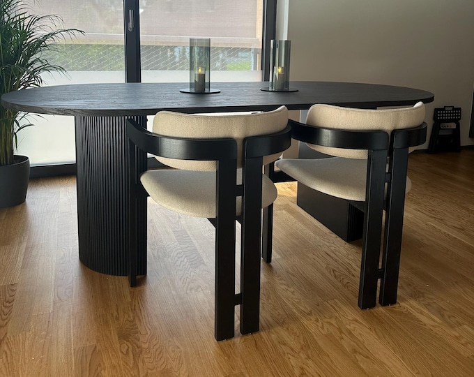 Chair - Mid Century Modern Chair with Arms - Wooden Dining Chair with Wooden Arms - Modern Chairs for Living Room - Black Stained