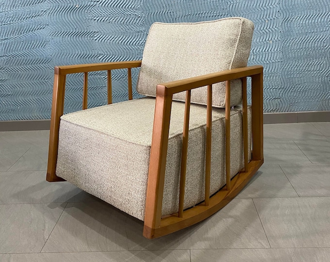Rocking Chair - Swinging Armchair - Wooden Legs - Leather / Velvet Upholstery