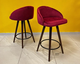 Counter Stool - Counter Height Stool - Counter Chairs - Wooden Legs - Leather Seat - Velvet Seat - Bar Stools Counter Height