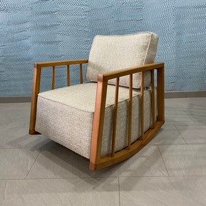 Rocking Chair - Swinging Armchair - Wooden Legs - Leather / Velvet Upholstery