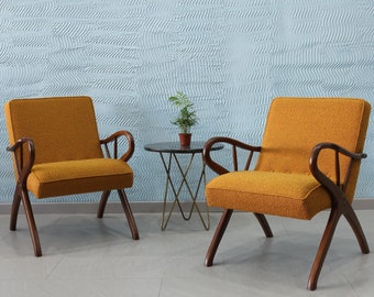 Armchair - Mid-Century Modern - Wooden Legs - Linen / Leather / Velvet Upholstery - Mid Century Modern - Mid Century Decor