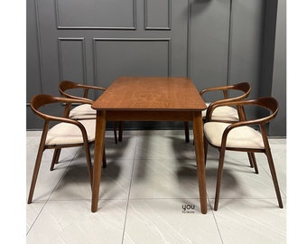 Silla Moderna Mid-Century - Silla de Comedor con Brazos de Madera - Silla de Cuero - Sillas para Salón - Sillas para Comedor - Sillas de Cuero