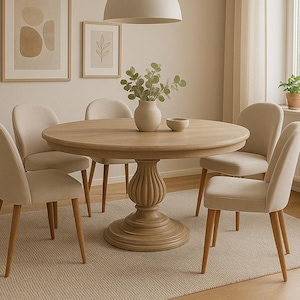 Pedestal Table - Round Wooden Dining Table – Handmade Wood | Multiple Sizes | Seats 3–6 | Custom Wood Finish Options