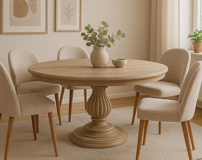 Pedestal Table - Round Wooden Dining Table – Handmade Wood | Multiple Sizes | Seats 3–6 | Custom Wood Finish Options