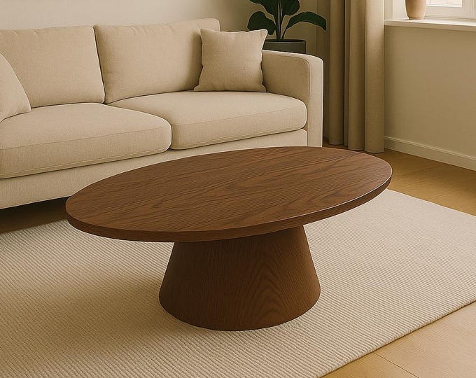 Oval Coffee Table – Large Size -  Solid Wood | Custom Wood Stain | Living Room Furniture | Minimalist | End Table | Side Table | Sofa Table