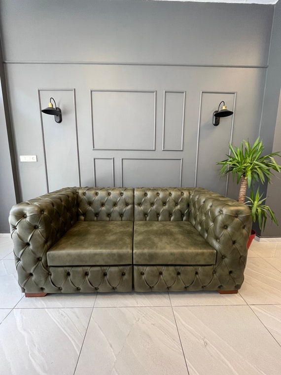 Sage green leather couch deals