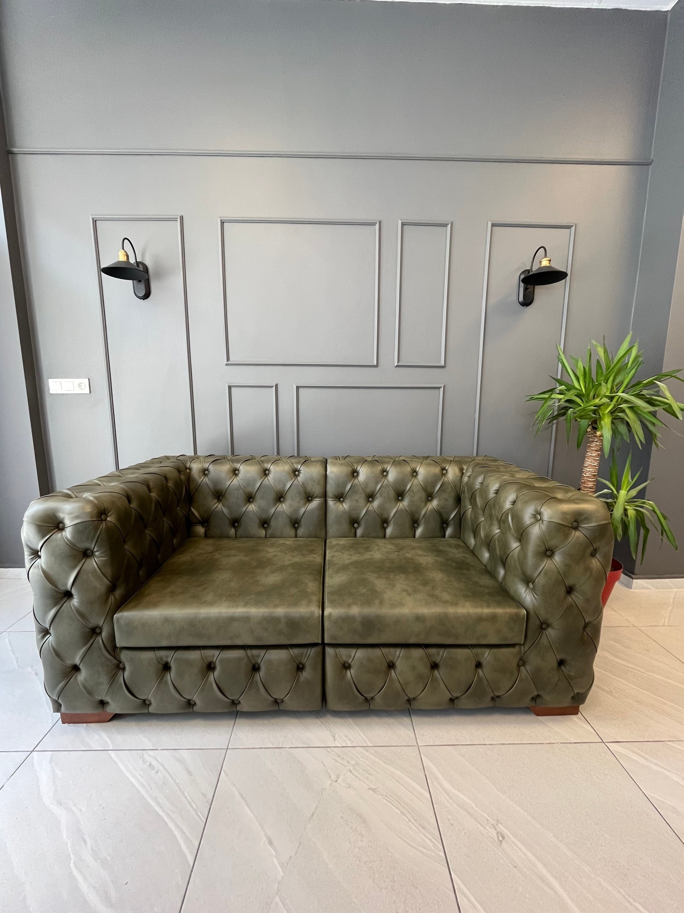Sage green cheap chesterfield sofa