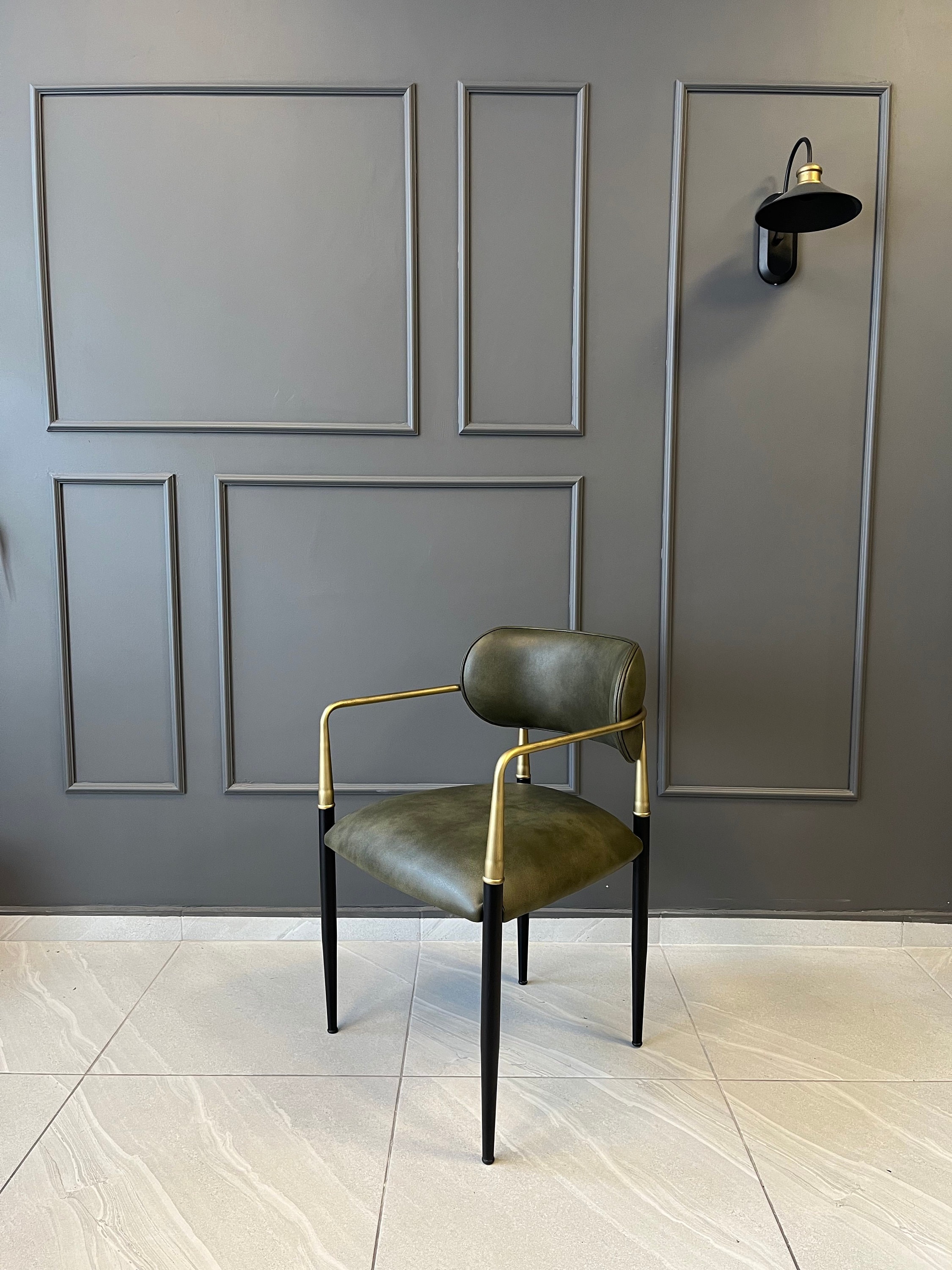 Dining Chair Chair Brushed Brass Metal Arms Chairs for Living Room