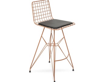 Copper Metal Bar Stools - Copper Bar Chairs - Metal Legs - Velvet/Leather Seat - Bar Stools Counter Height
