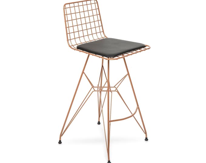Copper Metal Bar Stools - Copper Bar Chairs - Metal Legs - Velvet/Leather Seat - Bar Stools Counter Height