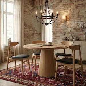 Piedestalbord - Runt matbord - Avenbokträ | Anpassade storlekar | 3–6-sits | Matrumsmöbler | Minimalistiskt naturfärgat bord