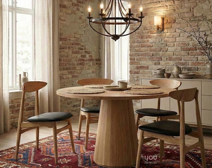 Pedestal Table - Round Dining Table – Hornbeam Wood | Custom Size Options | 3–6 Seater | Dining Room Furniture | Minimalist Natural Table