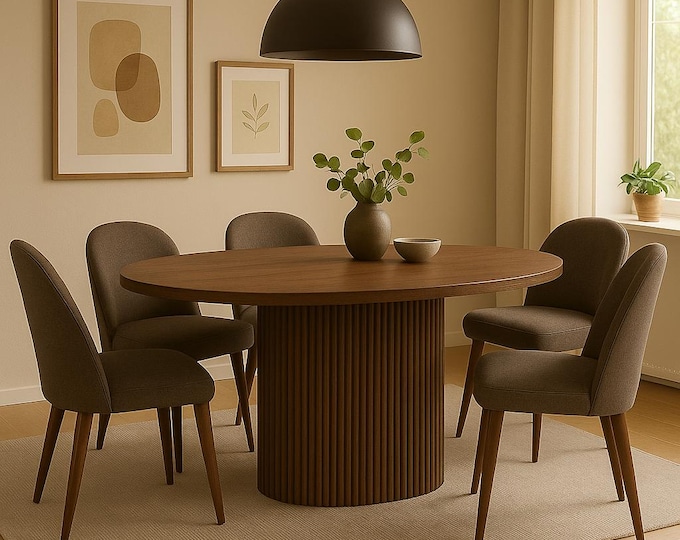 Pedestal Table - Oval Dining Table – Solid Wood | 140x90 cm & 160x90 cm | 4–6 Seater | Elegant Dining Room Furniture | Express Shipping