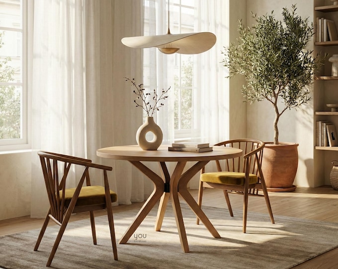 Pedestal Table - Round Dining Table – Artisan-Crafted Hornbeam Wood | 4 Size Options | Elegant & Durable