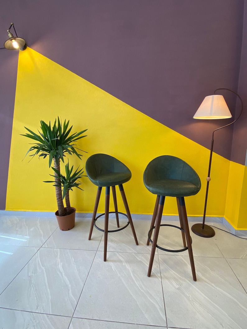 Counter Stools Bar Stools Wooden Legs Leather Seat Etsy