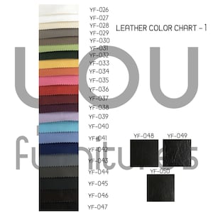 May include: Leather color chart with 18 different color swatches. The swatches are labeled with codes from YF-026 to YF-050. The chart is titled "LEATHER COLOR CHART - 1".