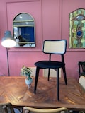Wooden Dining Chair - Rattan - Black - Wooden Legs - Living Room - Kitchen - Office Chair