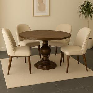 Round Dining Table – Solid Wood | Custom Wood Stain and Size Options | 3–6 Seater | Dining Room Furniture | Minimalist Table
