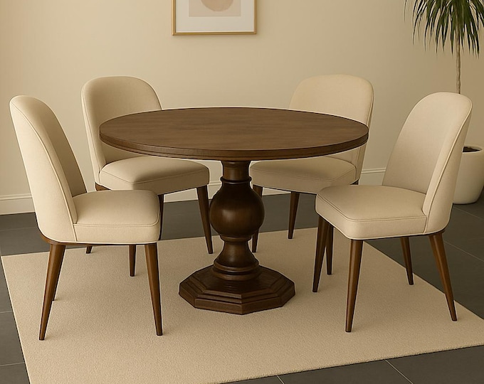 Pedestal Table - Round Dining Table | Custom Wood Stain and Size Options | 3–6 Seater | Dining Room Furniture | Minimalist Table