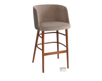 Counter Stool - Counter - Wooden Legs - Velvet/Leather Seat - Counter Height Stool