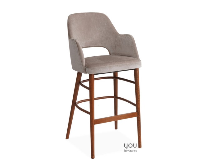 Counter Chair - Counter Stool - Wooden Legs - Personalized Seat and Legs - Linen Velvet Leather Seat Options - Counter Height Stool