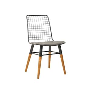 Dining Room Chair - Industrial Chair - Cafe Chair - Metal Dining Chair with Wooden Legs - Leather Seat