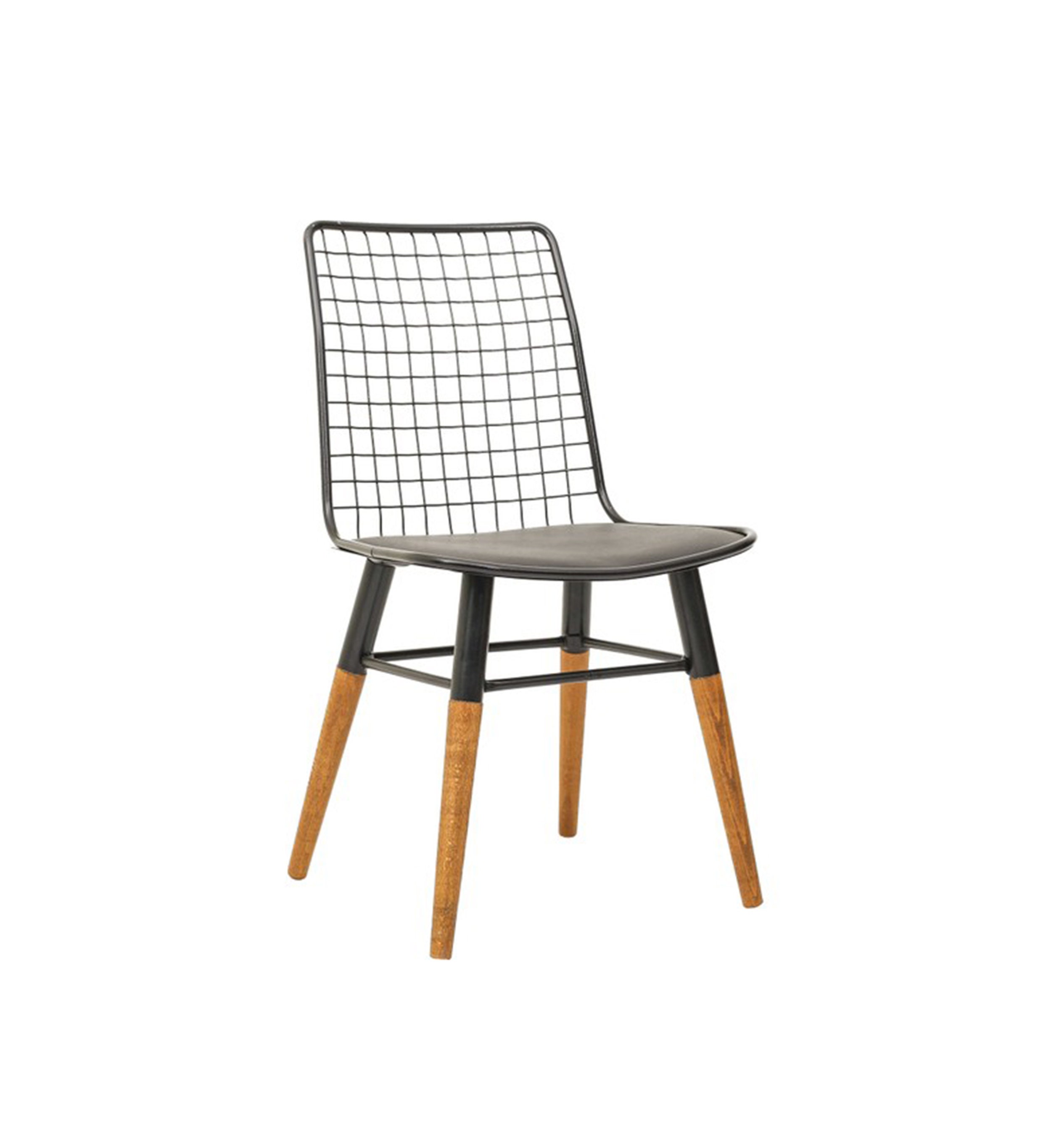 Chair Metal Dining Chair With Wooden Legs Leather Seat Etsy