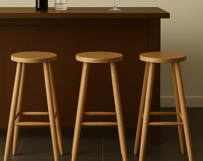 Minimalist Wooden Counter / Bar Stool Circular Seat – Scandinavian Style | Handcrafted Solid Wood Stool | Kitchen Islands and Bar Stools