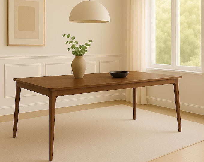 Handmade Rectangular Extendable Dining Table – Scandinavian Style - Solid Wood, Custom Finish - Optional Sizes