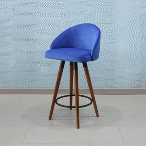 Swivel Counter Stools - Bar Stools - Large Bar Chairs - Wooden Legs - Velvet/Leather Seat - Bar Stools Counter Height