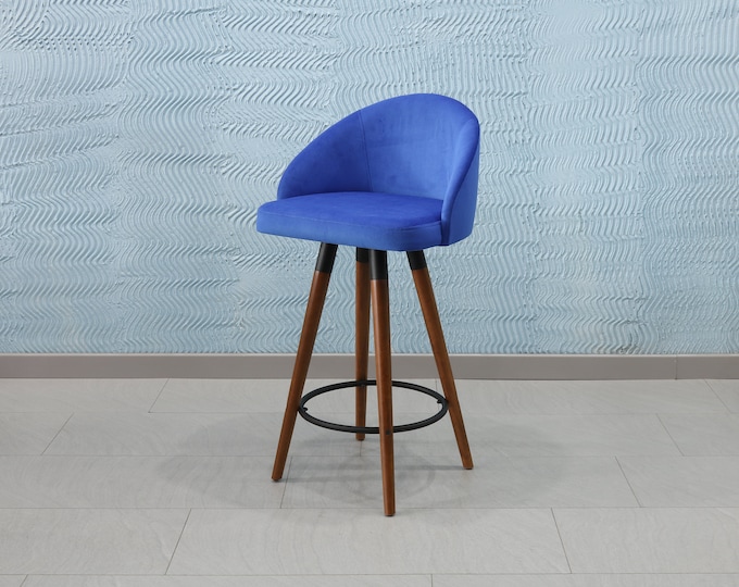 Swivel Counter Stools - Bar Stools - Large Bar Chairs - Wooden Legs - Velvet/Leather Seat - Bar Stools Counter Height