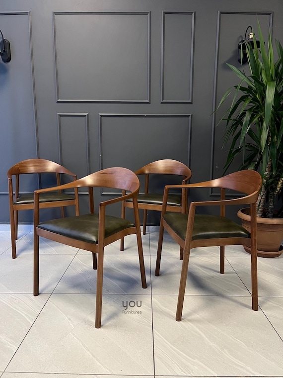 Ready to Ship Mid-Century Modern Chair with Arms - Wooden Dining Chair with Wooden Arms - Leather Chairs - Modern - Chairs for Living Room