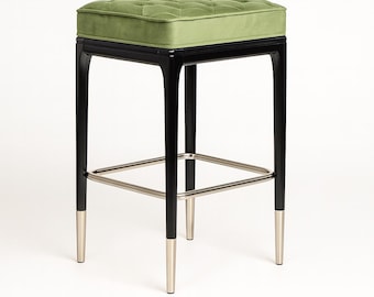 Home - Hotel - Cafe - Restaurant - Bar Stool - Wooden Frame - Bar Height – Silver metal legs with Linen/Leather/Velvet Seat